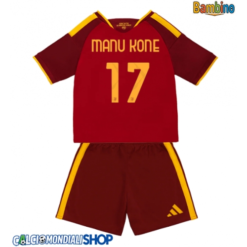 Maglie da calcio AS Roma Manu Kone #17 Prima Maglia Bambino 2026-27 Manica Corta + Pantaloni corti)